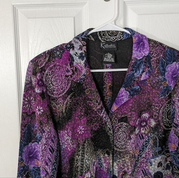 Stunning Vintage K Studios Collection Purple Paisley Split Back Blazer Size 18 - Picture 4 of 8